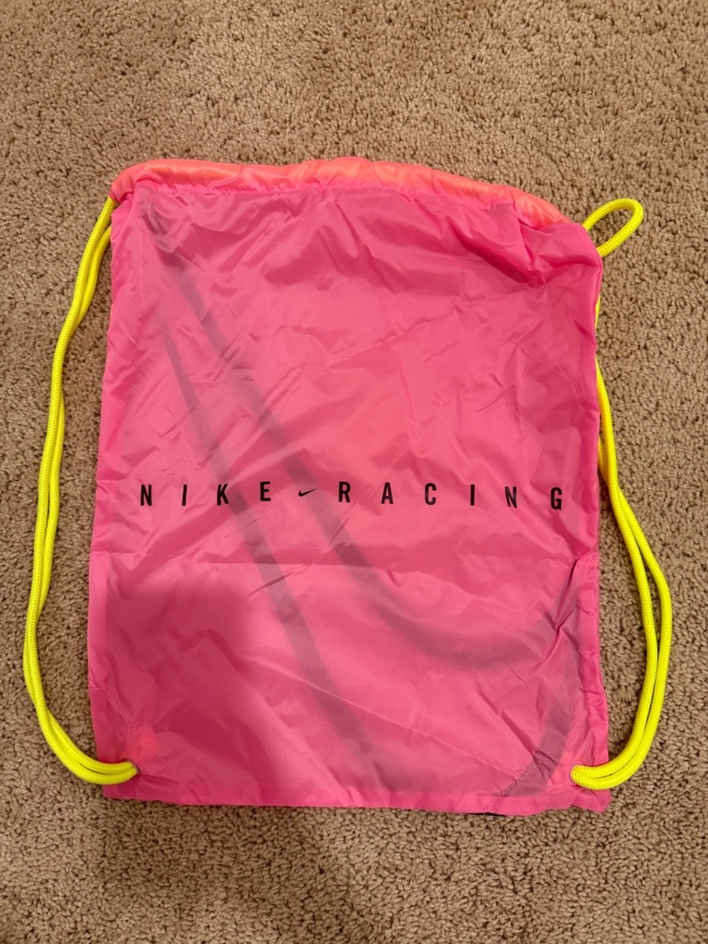 Nike Pink Drawstring Gym Sack with Neon Yellow Cords